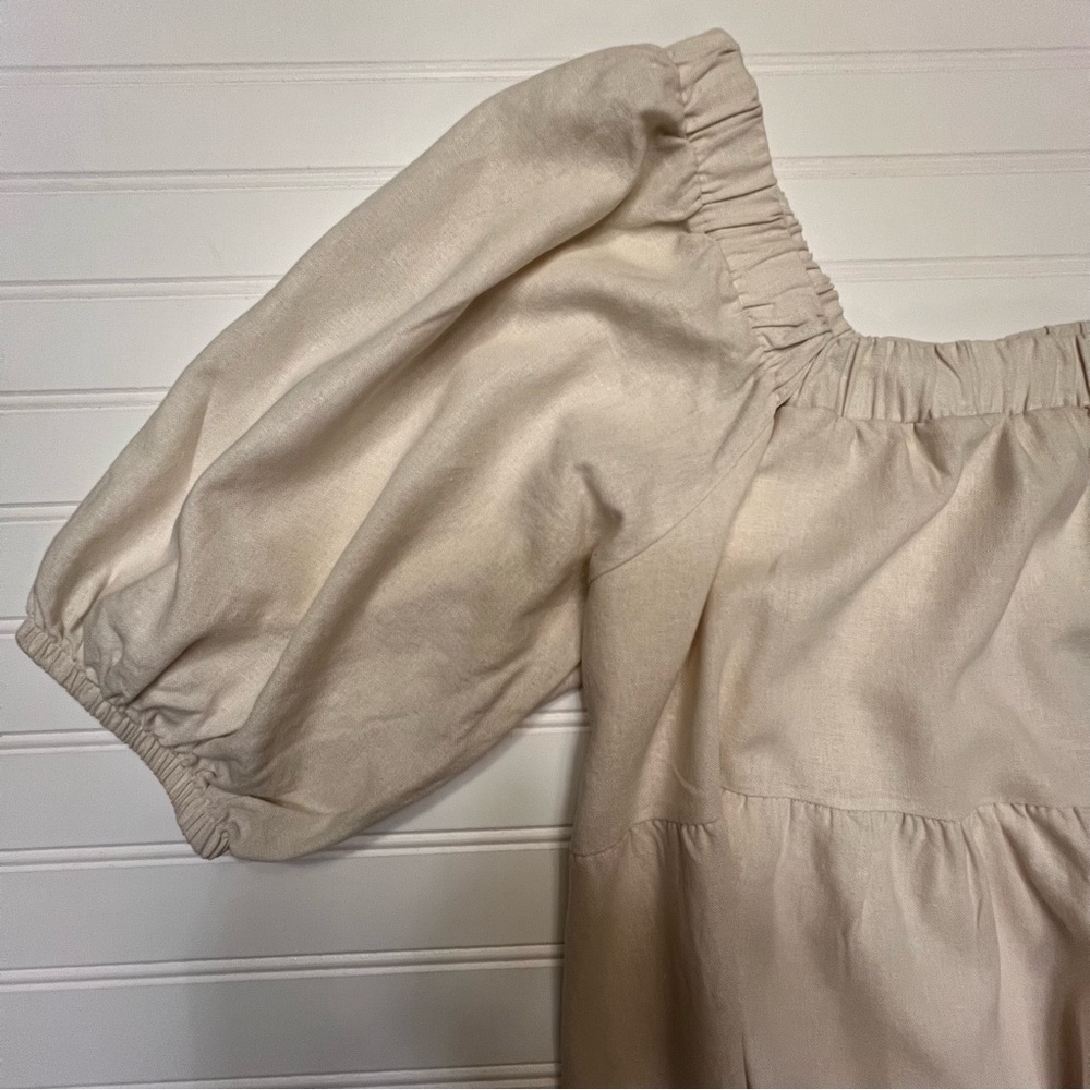 Saints & Hearts Cream Off-Shoulder Puff Sleeve Linen Blend Mini Dress Size L - Picture 7 of 11